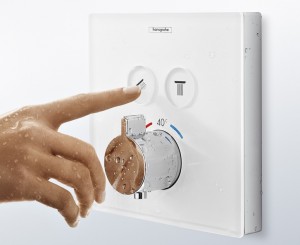 poza Baterie cu termostat incastrata Hansgrohe gama ShowerSelect, 2 functii, sticla alb-crom