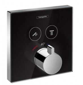 poza Baterie cu termostat incastrata Hansgrohe gama ShowerSelect, 2 functii, sticla negru-crom